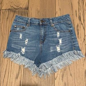 Elan High Waisted Frayed Denim Shorts